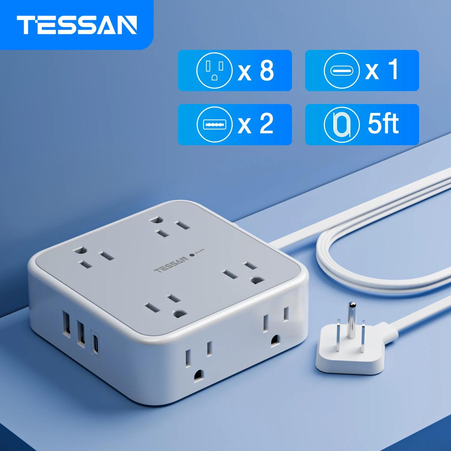 TESSAN ʹ ÷ Ƽ ÷ Ƽ, AC ܼƮ 8 , 2 USB-A  1 USB-C, 5 Ʈ ÷ ͽټ ڵ,  ȣ